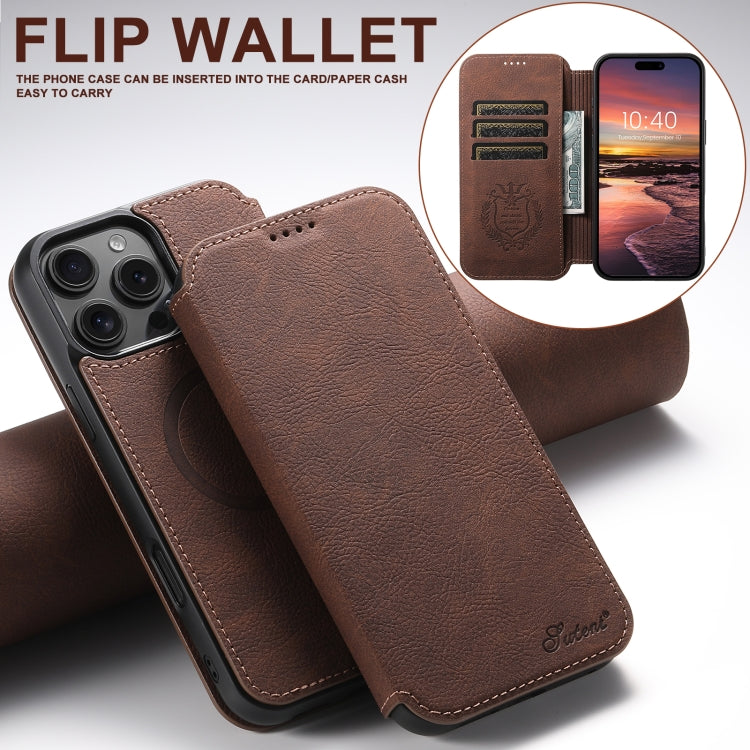 For iPhone 16 Pro Suteni J06 Retro Matte Litchi Texture Leather MagSafe Phone Case(Brown)