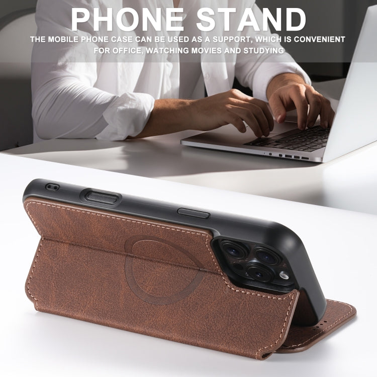 For iPhone 16 Pro Suteni J06 Retro Matte Litchi Texture Leather MagSafe Phone Case(Brown)