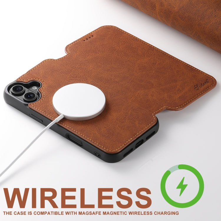 For iPhone 16 Pro Suteni J06 Retro Matte Litchi Texture Leather MagSafe Phone Case(Khaki)