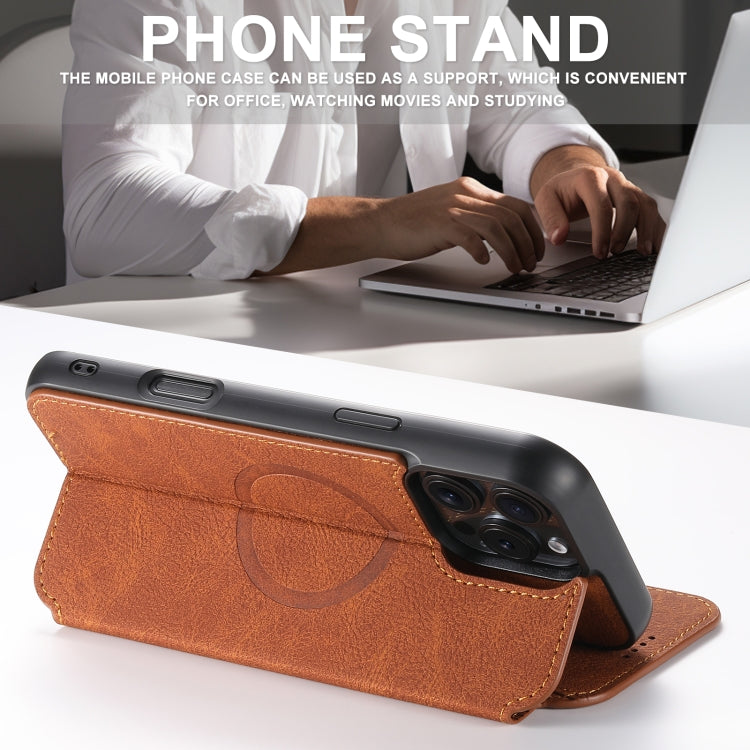For iPhone 16 Pro Max Suteni J06 Retro Matte Litchi Texture Leather MagSafe Phone Case(Khaki)