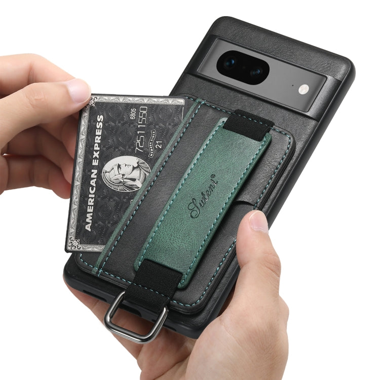 For Googel Pixel 8a Suteni H13 Card Wallet Wrist Strap Holder PU Phone Case(Black)