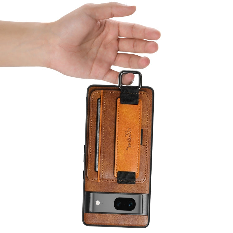For Googel Pixel 8a Suteni H13 Card Wallet Wrist Strap Holder PU Phone Case(Brown)