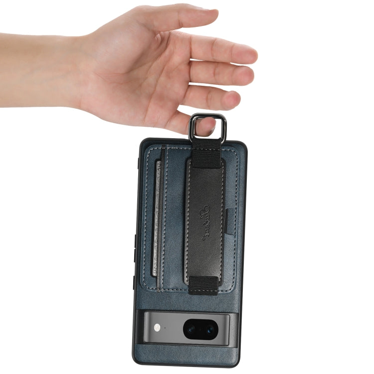 For Googel Pixel 8a Suteni H13 Card Wallet Wrist Strap Holder PU Phone Case(Blue)