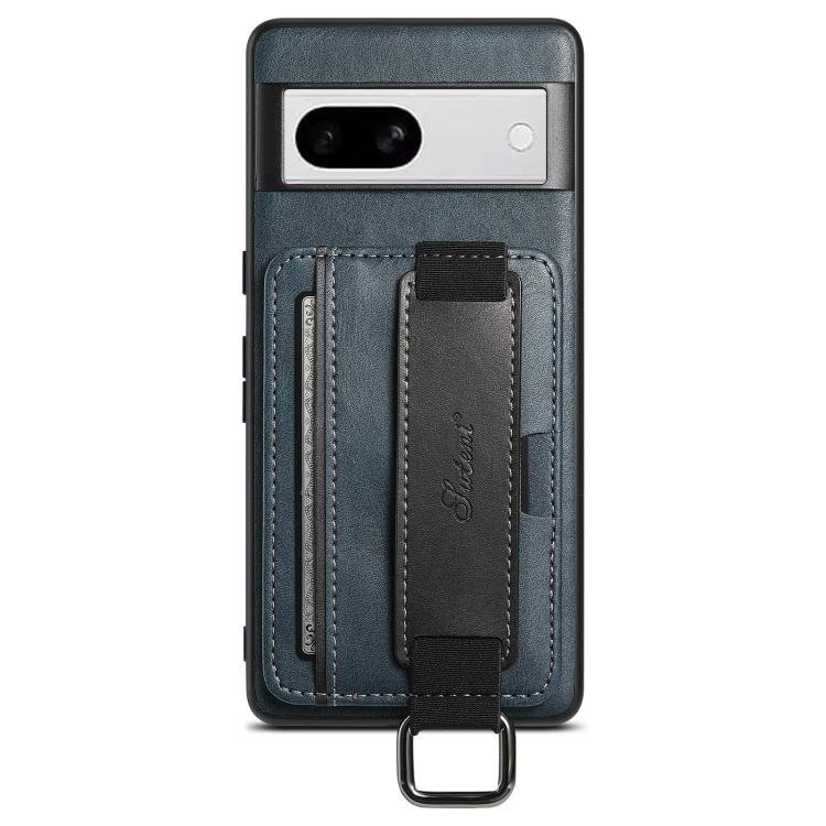 For Googel Pixel 8a Suteni H13 Card Wallet Wrist Strap Holder PU Phone Case(Blue)
