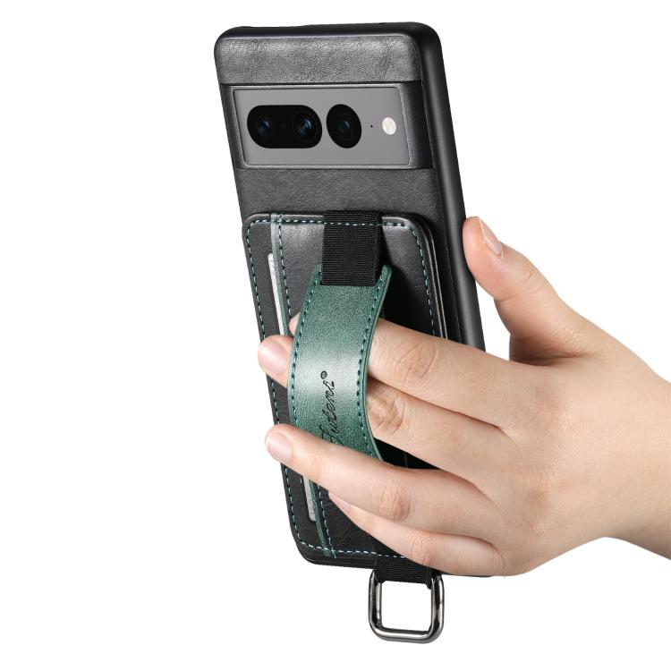 For Googel Pixel 8 Suteni H13 Card Wallet Wrist Strap Holder PU Phone Case(Black)