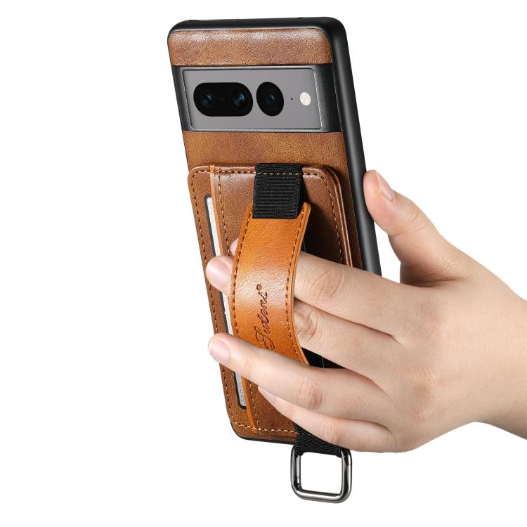 For Googel Pixel 8 Pro Suteni H13 Card Wallet Wrist Strap Holder PU Phone Case(Brown)
