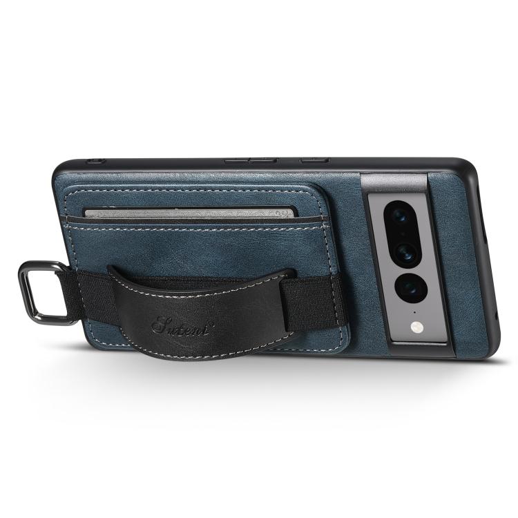For Googel Pixel 10 Suteni H13 Card Wallet Wrist Strap Holder PU Phone Case(Blue)