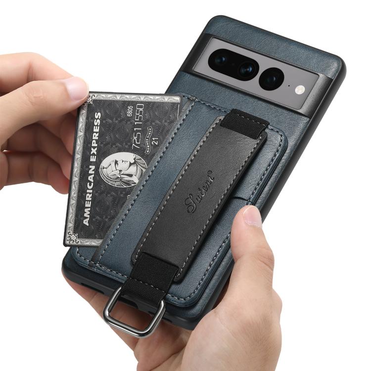 For Googel Pixel 10 Suteni H13 Card Wallet Wrist Strap Holder PU Phone Case(Blue)