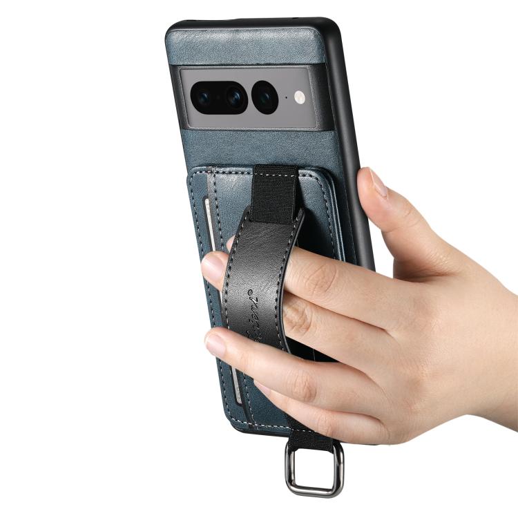 For Googel Pixel 10 Suteni H13 Card Wallet Wrist Strap Holder PU Phone Case(Blue)