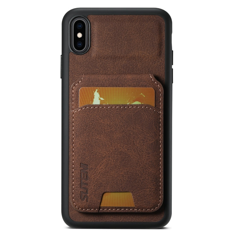 For iPhone XR Suteni H02 Litchi Leather Card Wallet Stand Back Phone Case(Brown)