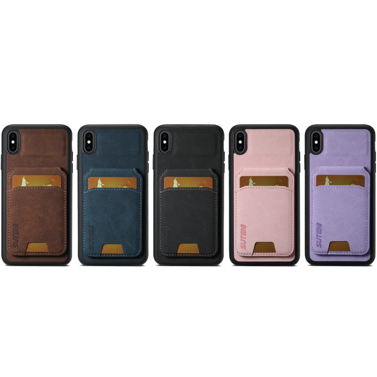 For iPhone XR Suteni H02 Litchi Leather Card Wallet Stand Back Phone Case(Blue)