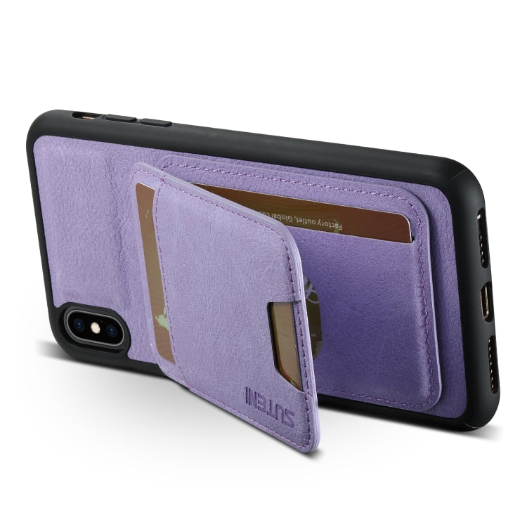 For iPhone XR Suteni H02 Litchi Leather Card Wallet Stand Back Phone Case(Purple)