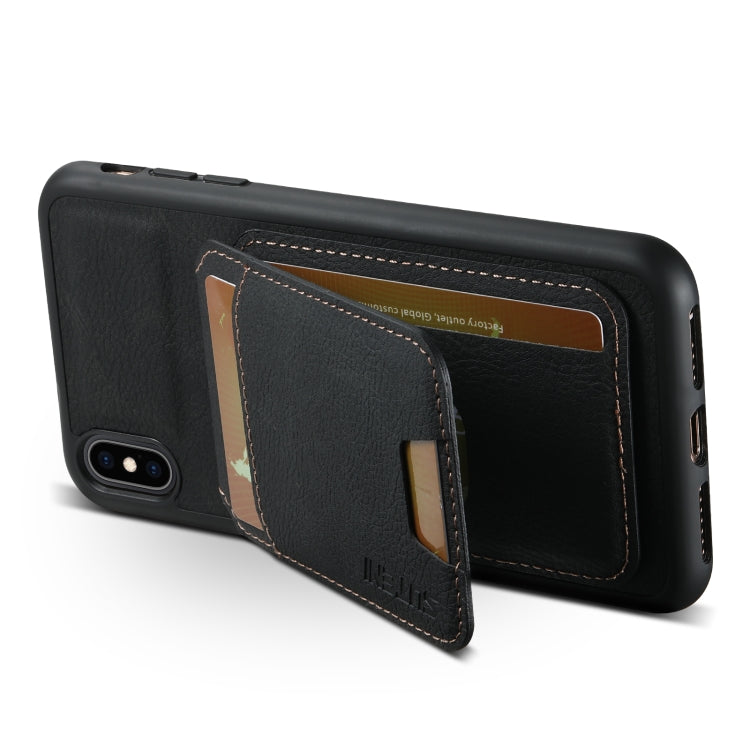 For iPhone XS Max Suteni H02 Litchi Leather Card Wallet Stand Back Phone Case(Black)