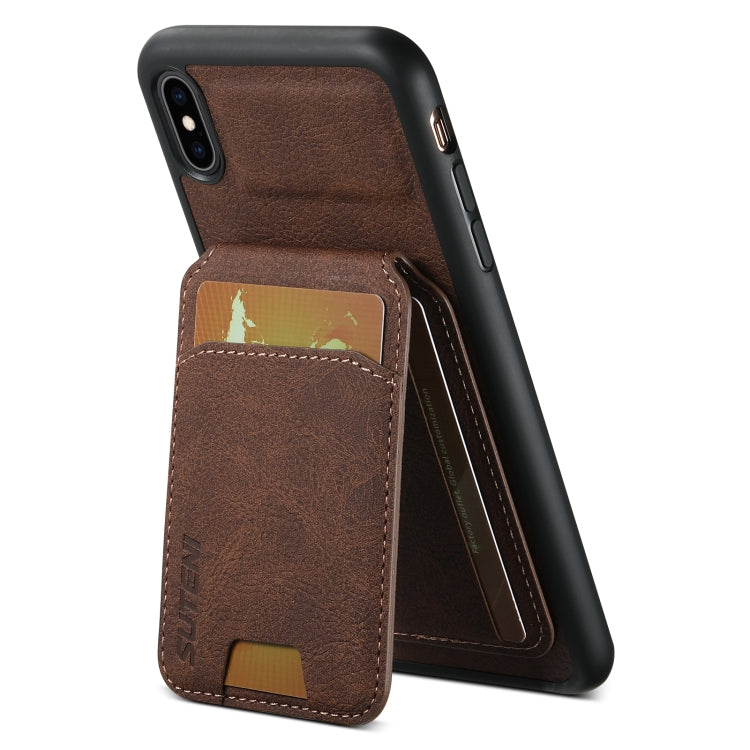 For iPhone XS Max Suteni H02 Litchi Leather Card Wallet Stand Back Phone Case(Brown)