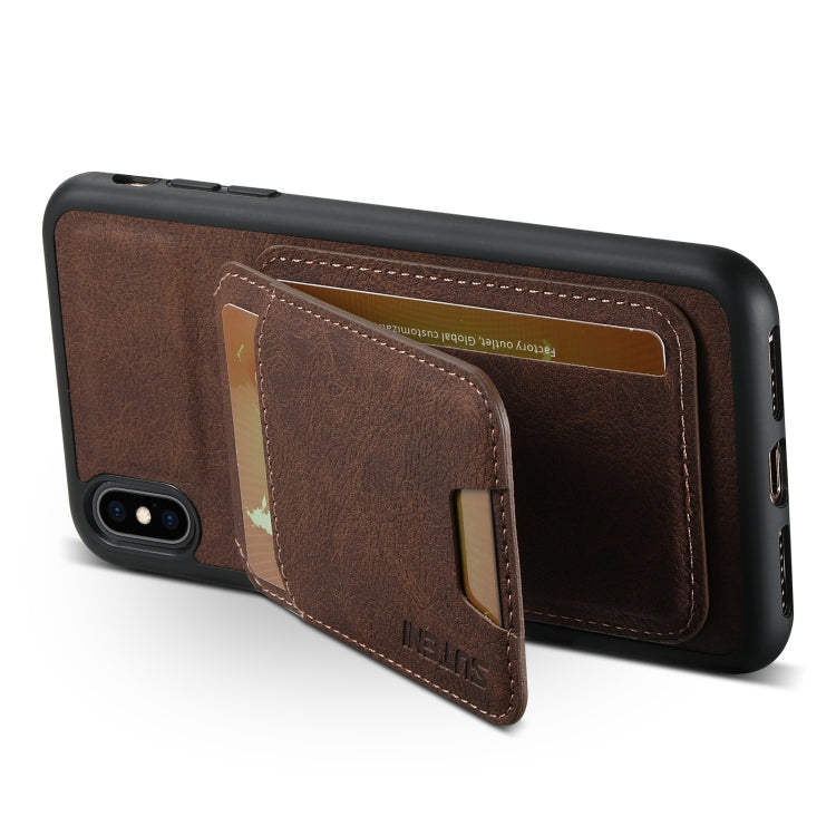 For iPhone XS Max Suteni H02 Litchi Leather Card Wallet Stand Back Phone Case(Brown)