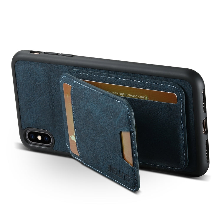 For iPhone XS Max Suteni H02 Litchi Leather Card Wallet Stand Back Phone Case(Blue)