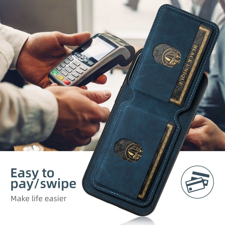 For iPhone 16 Suteni H02 Litchi Leather Card Wallet Stand Back Phone Case(Blue)