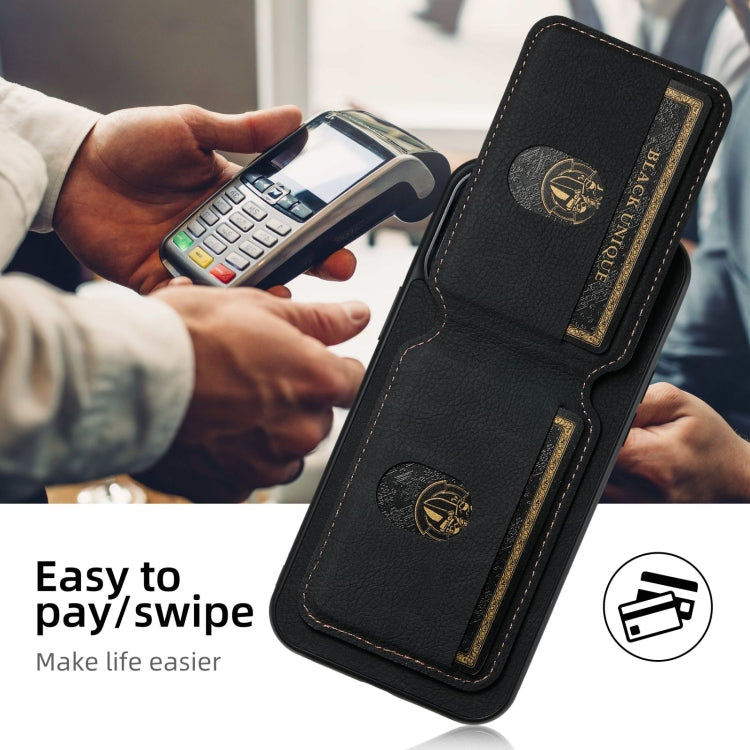 For iPhone 16 Plus Suteni H02 Litchi Leather Card Wallet Stand Back Phone Case(Black)