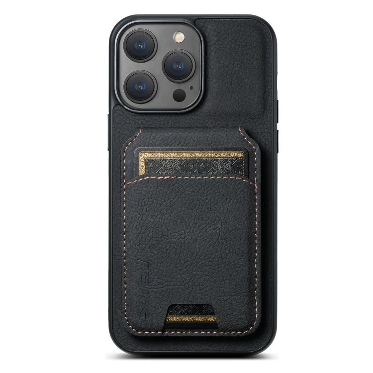 For iPhone 16 Pro Max Suteni H02 Litchi Leather Card Wallet Stand Back Phone Case(Black)