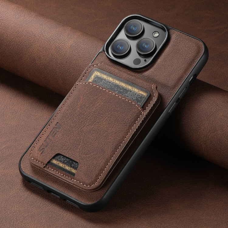 For iPhone 16 Pro Max Suteni H02 Litchi Leather Card Wallet Stand Back Phone Case(Brown)