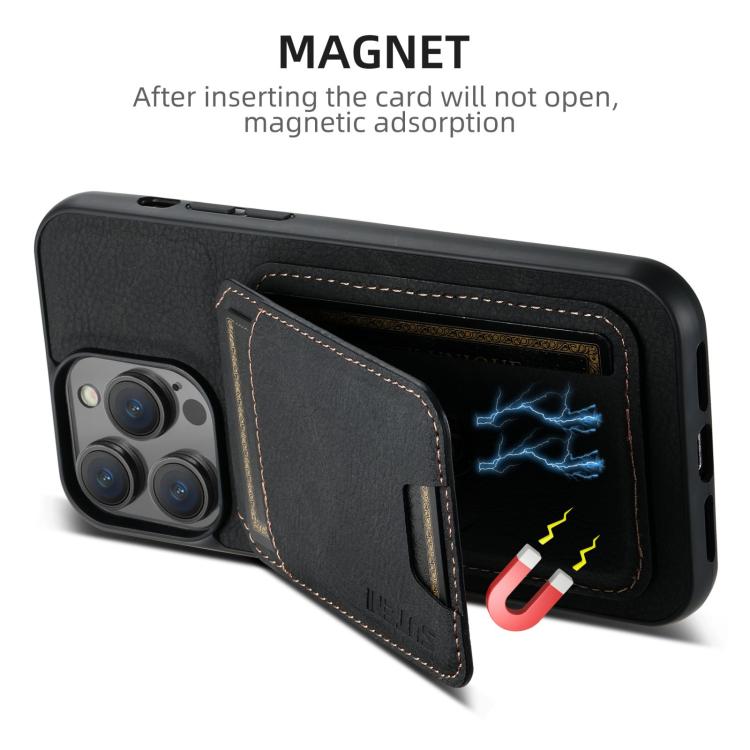 For iPhone 17e / 16e Suteni H02 Litchi Leather Card Wallet Stand Back Phone Case(Black)