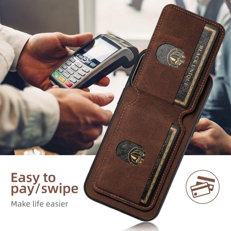 For iPhone 17e / 16e Suteni H02 Litchi Leather Card Wallet Stand Back Phone Case(Brown)