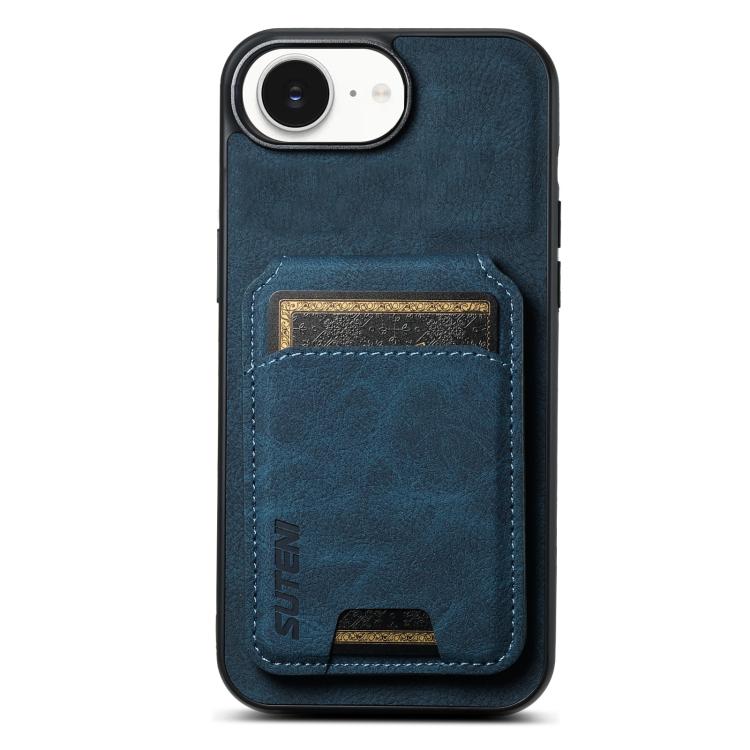 For iPhone 17e / 16e Suteni H02 Litchi Leather Card Wallet Stand Back Phone Case(Blue)
