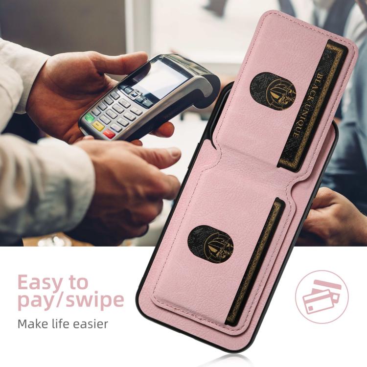 For iPhone 17e / 16e Suteni H02 Litchi Leather Card Wallet Stand Back Phone Case(Pink)