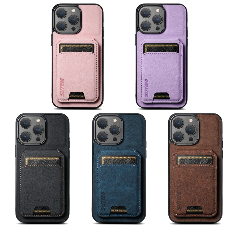 For iPhone 16 Pro Max Suteni H02 Litchi Leather Card Wallet Stand Back Phone Case(Black)