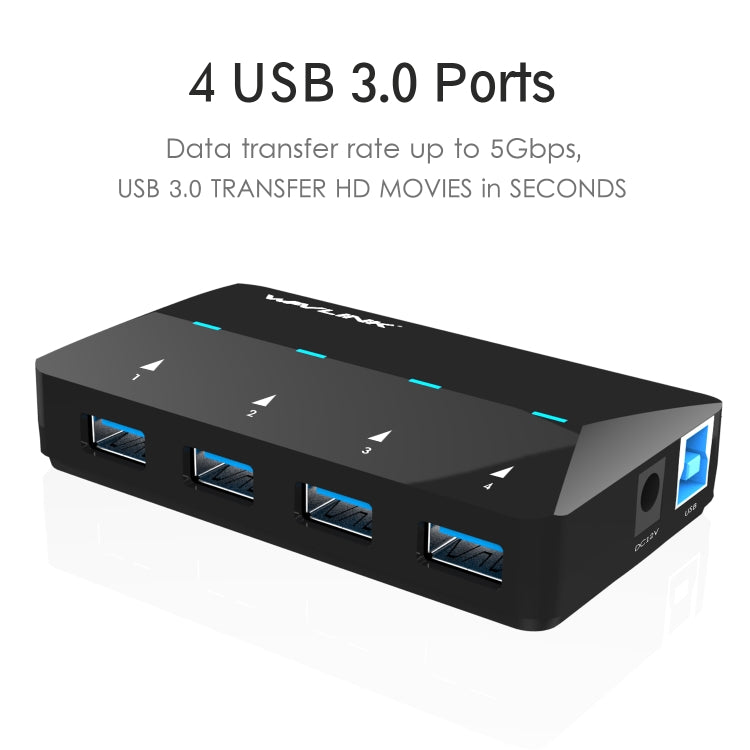 WAVLINK WL-UH3042P1 2.4A Fast Charging Adapter for Keyboard Mouse 4-Port USB3.0 HUB(EU Plug)