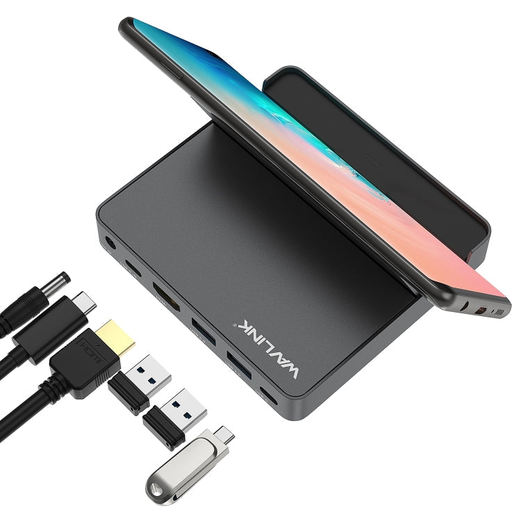 WAVLINK WL-UHP3D01 Portable Type-C Cell Phone Docking Station Multi-Port USB HUB Adapter(UK Plug)