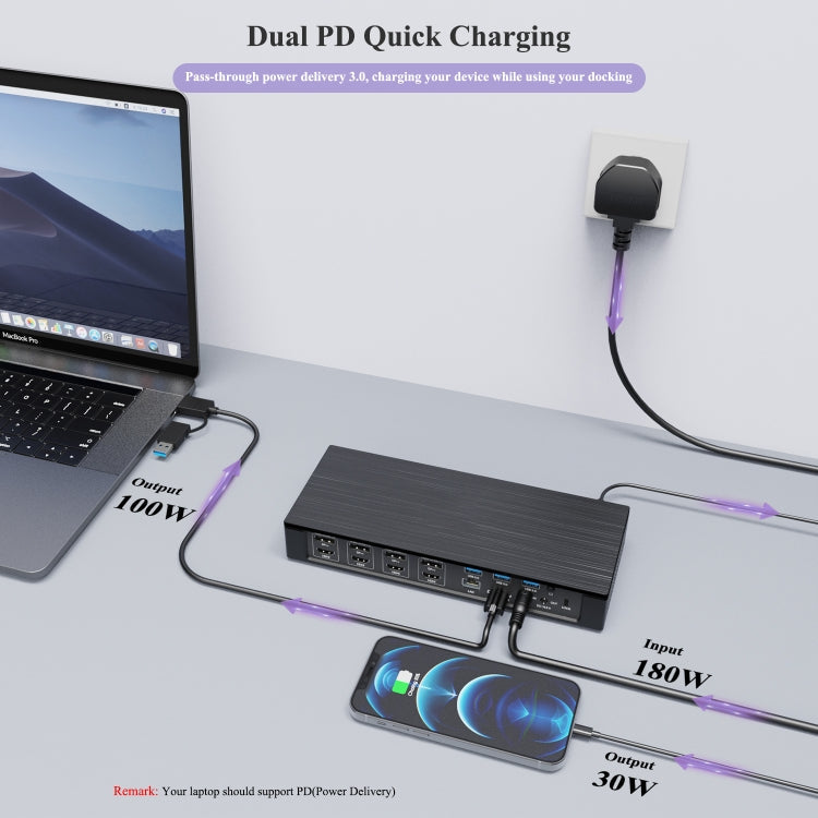 WAVLINK UG69PD10 1 to 4 Screens 4K/5K AV Transfer USB-C to HD Type-C Docking Station Hub, Plug:US Plug