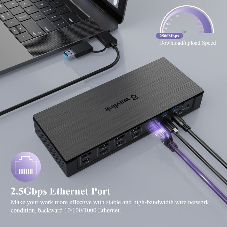 WAVLINK UG69PD10 1 to 4 Screens 4K/5K AV Transfer USB-C to HD Type-C Docking Station Hub, Plug:US Plug