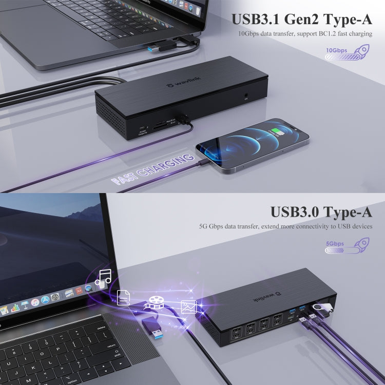 WAVLINK UG69PD10 1 to 4 Screens 4K/5K AV Transfer USB-C to HD Type-C Docking Station Hub, Plug:US Plug