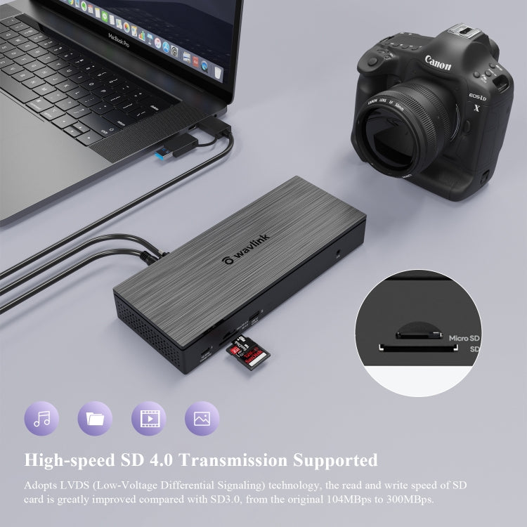 WAVLINK UG69PD10 1 to 4 Screens 4K/5K AV Transfer USB-C to HD Type-C Docking Station Hub, Plug:UK Plug