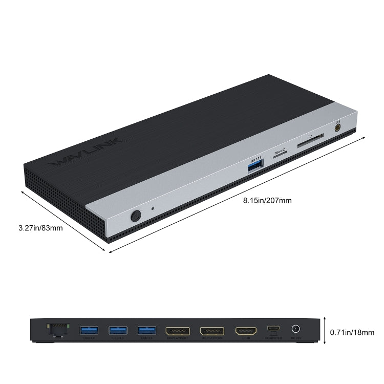 WAVLINK WL-UMD01 USB3.0 Splitter Docking Station Gigabit Ethernet / DP / HD Cable Converter(US Plug)