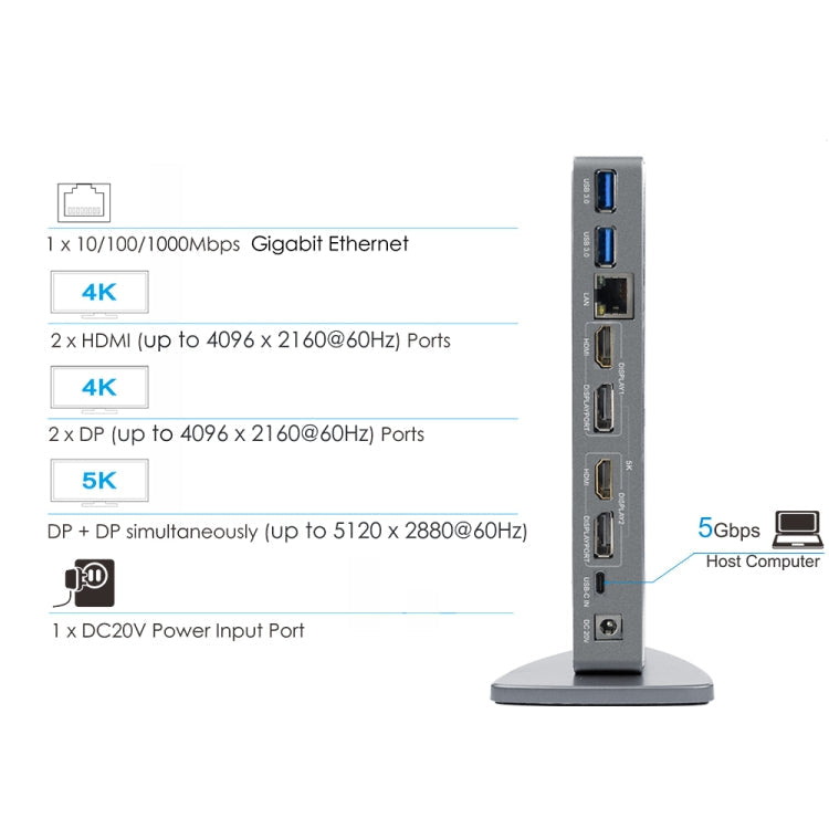 WAVLINK WL-UG69DK7 Laptops Type-C Universal Desktop Docking Station Aluminum Alloy HUB Adapter(AU Plug)