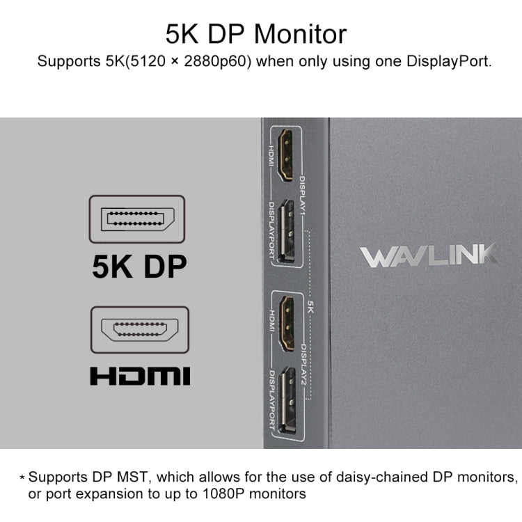 WAVLINK WL-UG69DK7 Laptops Type-C Universal Desktop Docking Station Aluminum Alloy HUB Adapter(AU Plug)