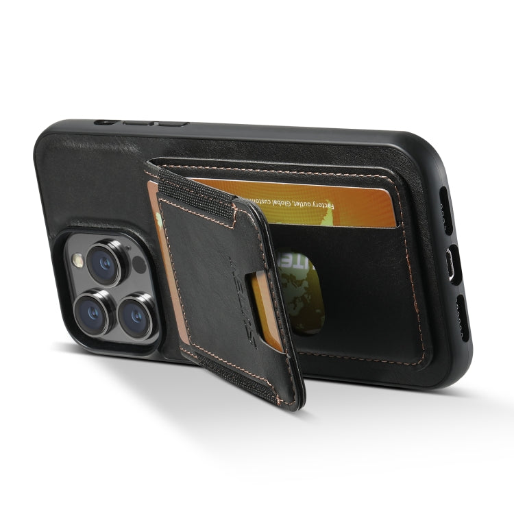For iPhone 15 Pro Max Suteni H03 Oil Wax Leather Wallet Stand Back Phone Case(Black)