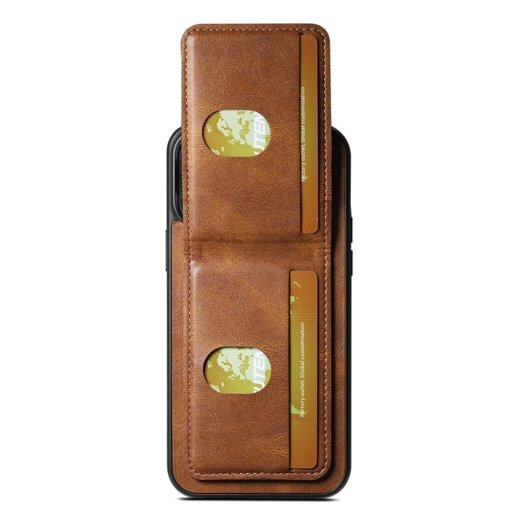 For iPhone 12 Pro Max Suteni H03 Oil Wax Leather Wallet Stand Back Phone Case(Brown)
