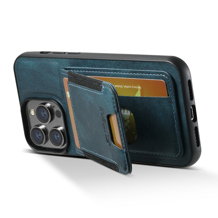 For iPhone 12 Pro Max Suteni H03 Oil Wax Leather Wallet Stand Back Phone Case(Blue)