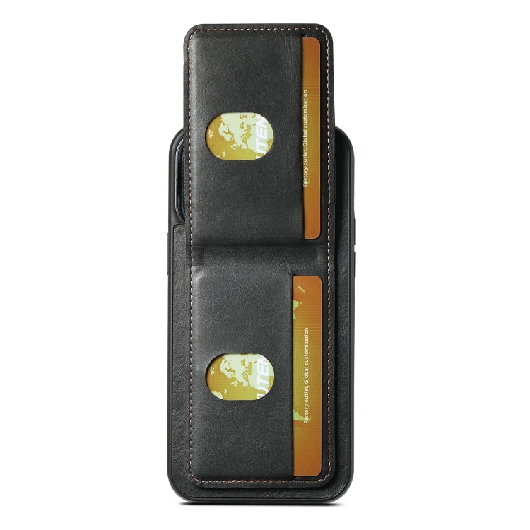 For iPhone 11 Suteni H03 Oil Wax Leather Wallet Stand Back Phone Case(Black)