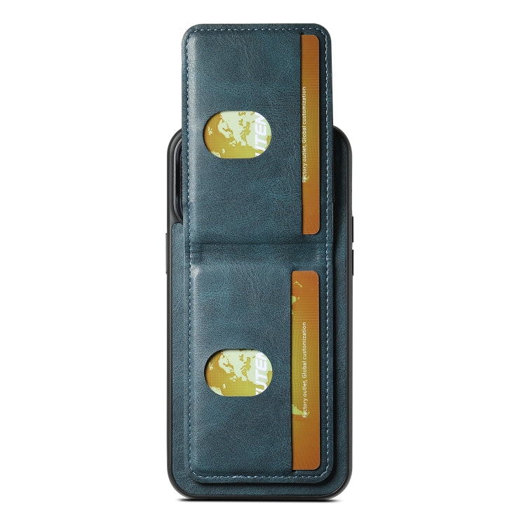 For iPhone 11 Suteni H03 Oil Wax Leather Wallet Stand Back Phone Case(Blue)