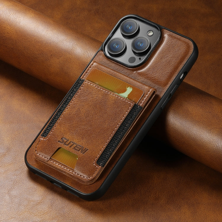 For iPhone 11 Pro Suteni H03 Oil Wax Leather Wallet Stand Back Phone Case(Brown)