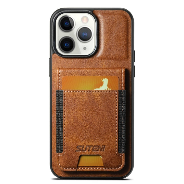 For iPhone 11 Pro Suteni H03 Oil Wax Leather Wallet Stand Back Phone Case(Brown)