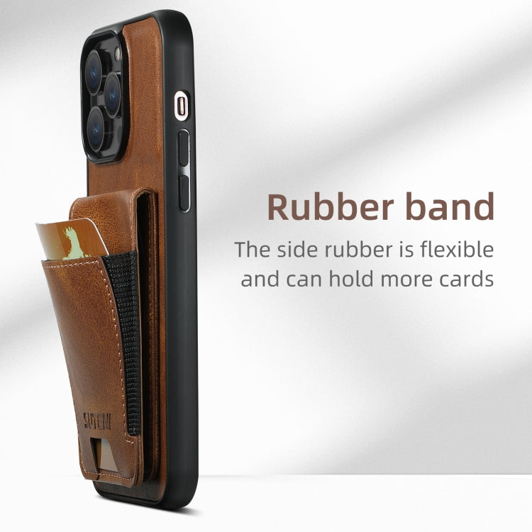 For iPhone 16 Suteni H03 Oil Wax Leather Wallet Stand Back Phone Case(Brown)