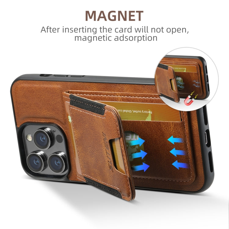 For iPhone 16 Suteni H03 Oil Wax Leather Wallet Stand Back Phone Case(Brown)