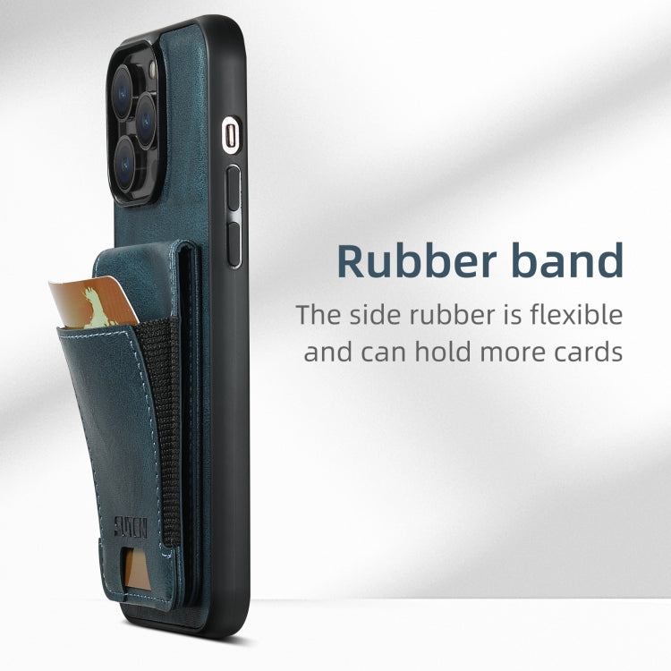 For iPhone 16 Pro Suteni H03 Oil Wax Leather Wallet Stand Back Phone Case(Blue)