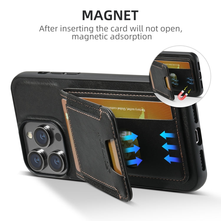 For iPhone 16 Plus Suteni H03 Oil Wax Leather Wallet Stand Back Phone Case(Black)