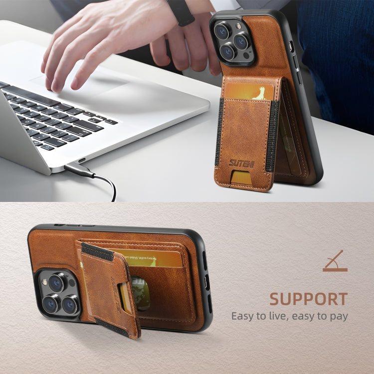 For iPhone 16 Plus Suteni H03 Oil Wax Leather Wallet Stand Back Phone Case(Brown)
